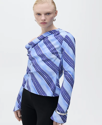 Mango Women's Asymmetrical Striped Blouse