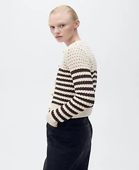 Mango Women's Striped Openwork Knitted Cardigan Sweater