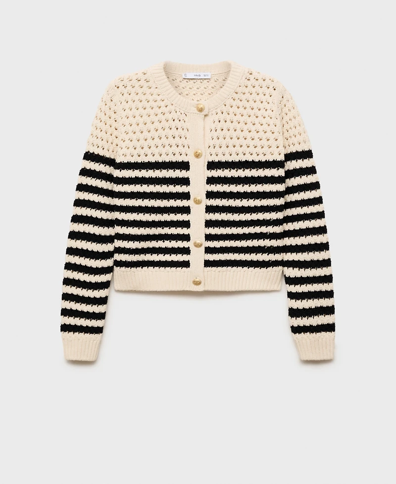 Mango Women's Striped Openwork Knitted Cardigan Sweater