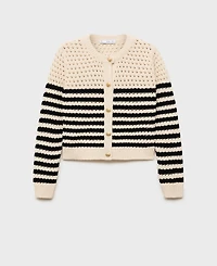 Mango Women's Striped Openwork Knitted Cardigan Sweater
