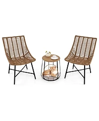 3 Pcs Outdoor Furniture Set with Pet House & Heavy Duty Metal Frame