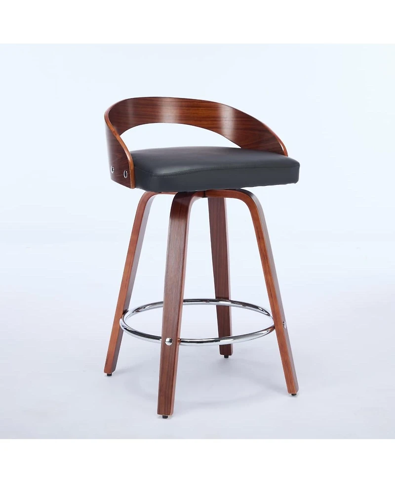 Set of 2 Swivel Counter Height Stools with Low Back, 24.8'' Wood Chairs with Cushioned Seat for Kitchen or Dining Room-The Pop Home