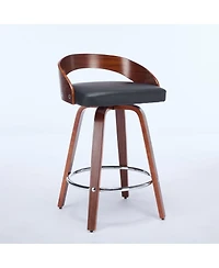 Set of 2 Swivel Counter Height Stools with Low Back, 24.8'' Wood Chairs with Cushioned Seat for Kitchen or Dining Room-The Pop Home