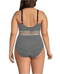 Lands' End Women's Crochet Square Neck High Leg One Piece Swimsuit