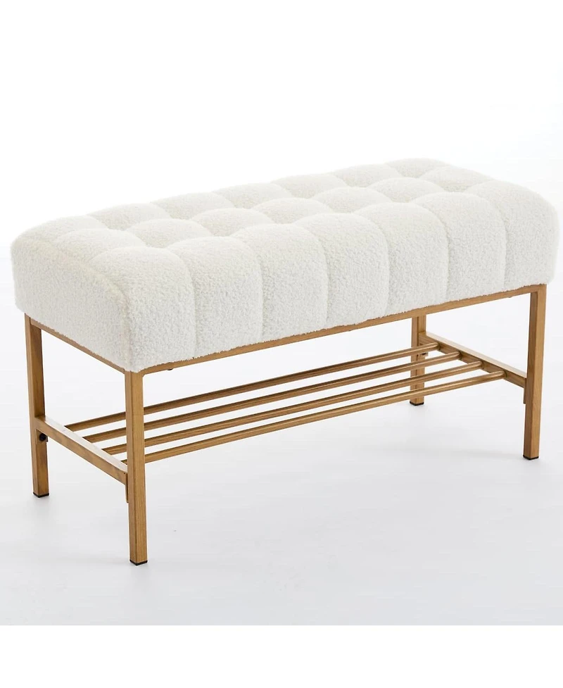 Tufted Bedroom Bench with Storage Rack Upholstered Shoe Bench with Metal Legs for End of Bed Entryway Living Room or Closet Seating-The Pop Home