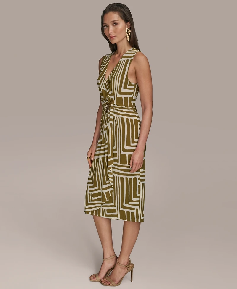 Donna Karan New York Women's Printed V-Neck Sleeveless Dress