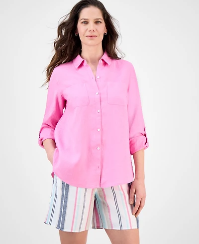 Charter Club Petite 100% Linen Button-Front Shirt, Created for Macy's