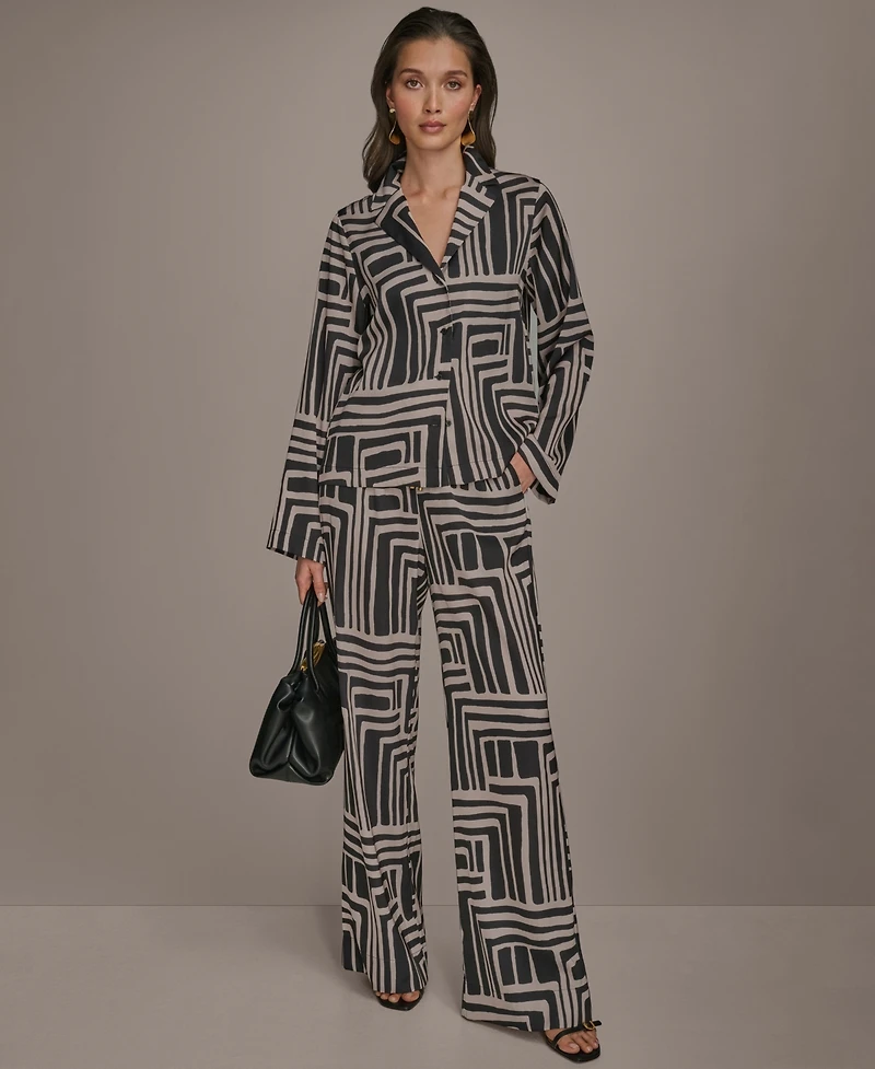 Donna Karan New York Women's Long Sleeve Geo Print Button Down Shirt