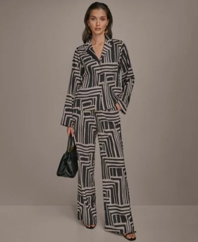Donna Karan New York Womens Printed Button Down Shirt Wide Leg Pants