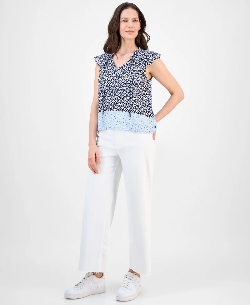Nautica Jeans Women's Floral-Print Flutter-Sleeve Blouse