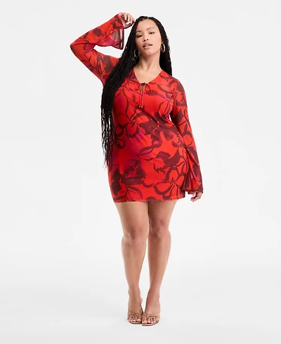 Bar Iii Plus Printed Mesh Mini Dress