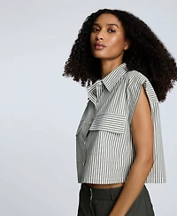 Kenneth Cole Women's Cotton Striped Cropped Sleeveless Shirt