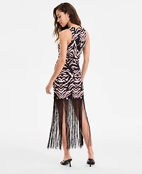 Bar Iii Women's Printed Sleeveless Fringe-Hem Dress, Exclusively at Macy's