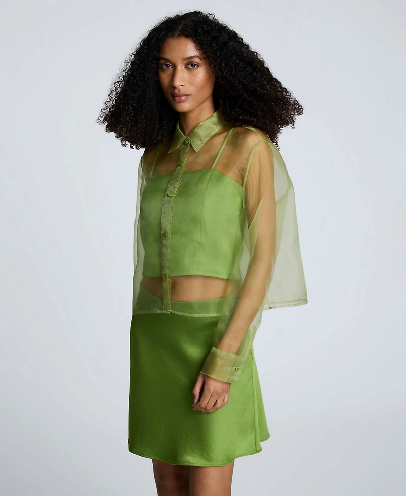 Kenneth Cole Women's Button-Front Cropped Organza Shirt