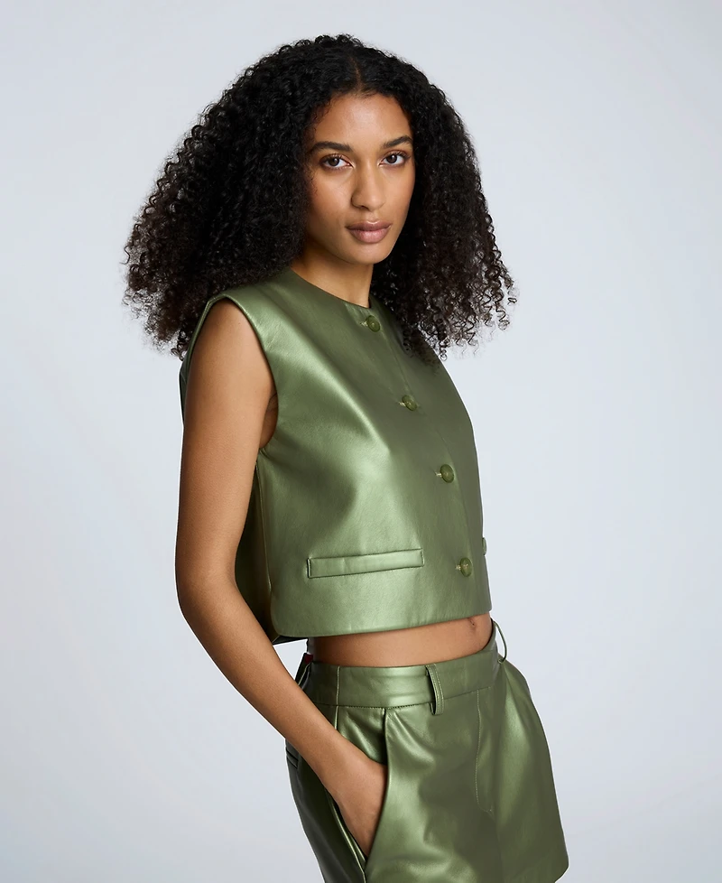 Kenneth Cole Women's Metallic Faux-Leather Boxy Vest