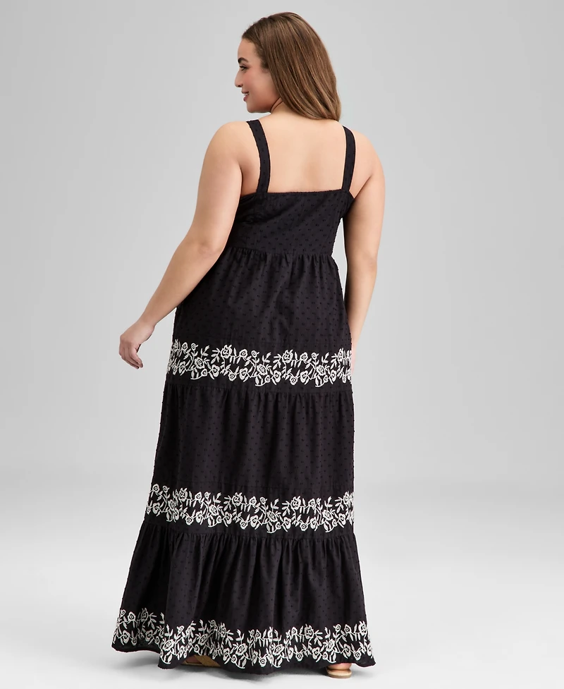 And Now This Trendy Plus Cotton Swiss Dot Embroidered Maxi Dress, Exclusively at Macy's