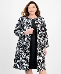 Le Suit Plus Floral-Print Jewel-Neck Jacket Topper & Empire Seamed Dress