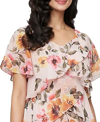 Sl Fashions Women's Printed V-Neck Asymmetric-Ruffle-Trim Dress