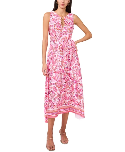 Msk Women's Printed O-Ring-Trim Sleeveless Midi Dress