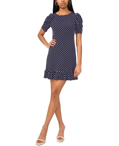 Msk Women's Round-Neck Puff-Sleeve Ruffle-Hem Shift Dress