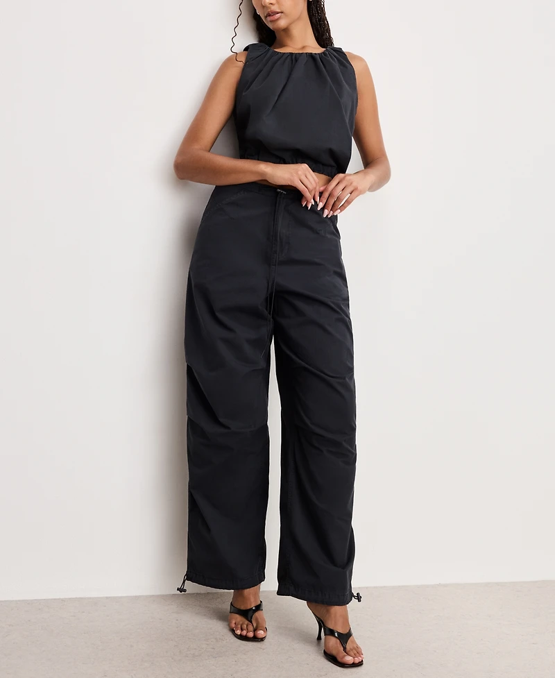 Good American Women's Cotton Twill Drawcord-Hem Parachute Pants
