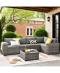 Xizzi Patio Furniture Set,6 Piece Outdoor Sectional Sofa Couch Set,Patio Conversation Set with Modular Wicker Chairs,Widened Armrest,Side Table,Orange