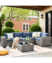 Xizzi Patio Furniture Set,6 Piece Outdoor Sectional Sofa Couch Set,Patio Conversation Set with Modular Wicker Chairs,Widened Armrest,Side Table,Orange