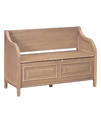 Solid Wood Entryway Storage Bench with Safety Hinge and Removable Cushion Seat Traditional Design for Bedroom Living Room-The Pop Home