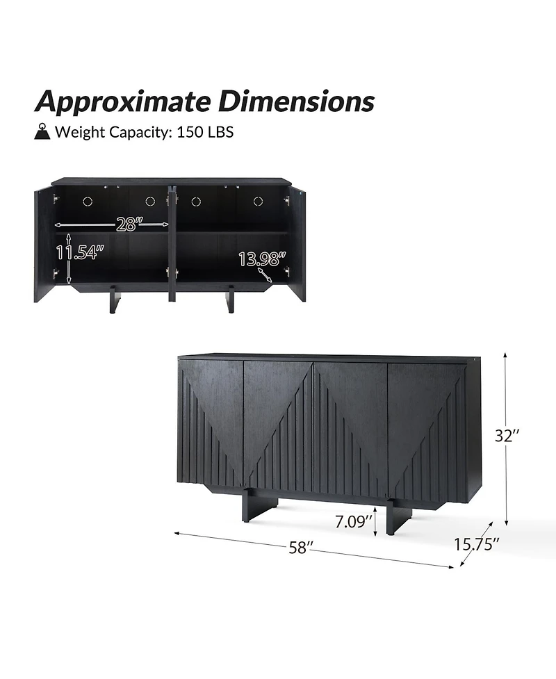 Modern Adamo 58"Wide 4 door Sideboard