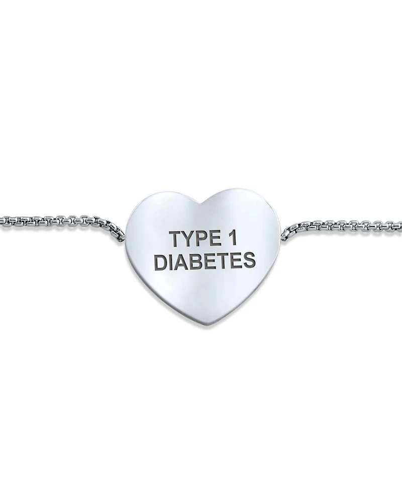 Bling Jewelry Pre-graved with Type 1 Diabetes Heart Charm Medical Id Bracelet Silver Tone Stainless Steel Chain