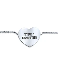 Bling Jewelry Pre-graved with Type 1 Diabetes Heart Charm Medical Id Bracelet Silver Tone Stainless Steel Chain