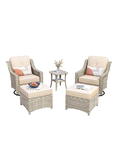 Xizzi 5 Piece Outdoor Patio Furniture Set,Wicker Conversation Set with Swivel Rocker Chairs,Ottomans and Side Table for Outside Porch Balcony Backyard