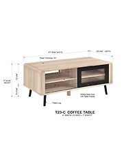 Kings Brand Furniture Nathan Mid Century Modern Coffee Table with Storage Shelf, Oak/Black (Coffee Table)