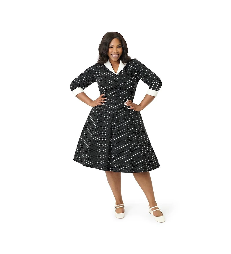 Unique Vintage Plus 1950s Three-Quarter Length Sleeve Shirt Dress