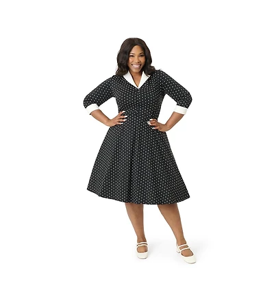 Unique Vintage Plus 1950s Three-Quarter Length Sleeve Shirt Dress