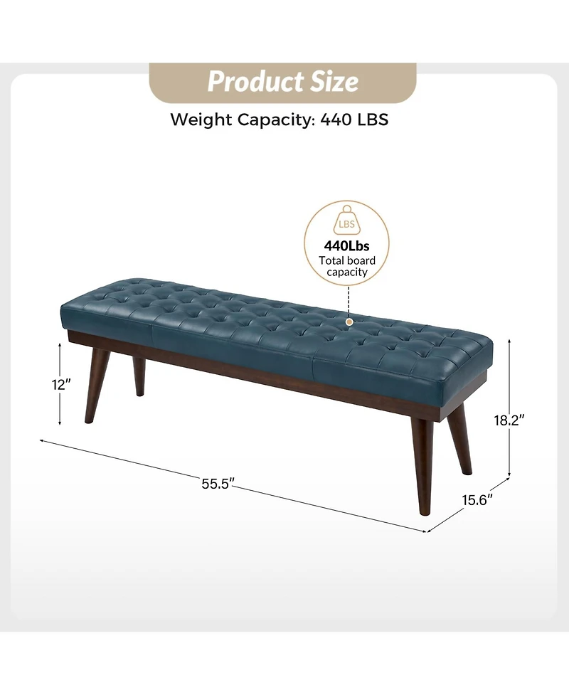 Terencio 55.5" Wide Bedroom Genuine Leather Bench
