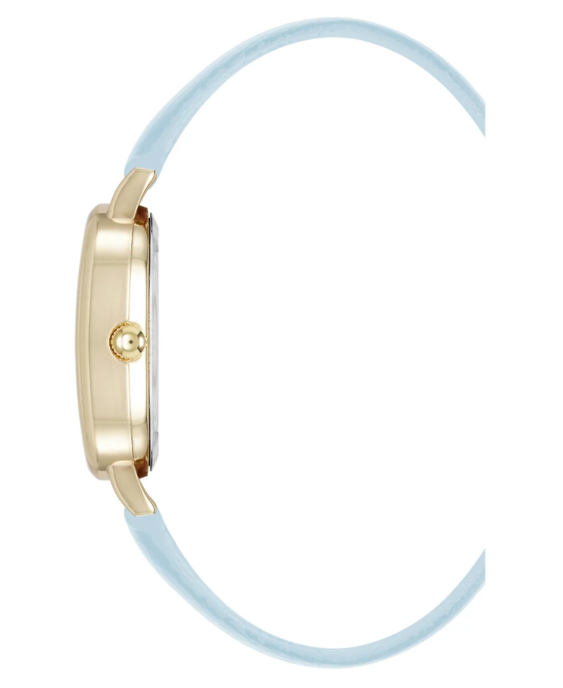 Anne Klein Women's Quartz Oval Light Blue Polyurethane Leather and Gold-Tone Metal Alloy Watch, 23mm