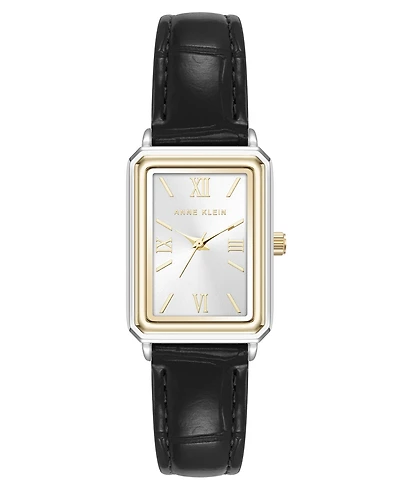 Anne Klein Women's Quartz Casual Black Polyurethane Leather and Two-Tone Metal Alloy Watch, 25mm