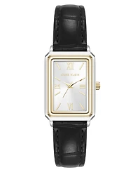 Anne Klein Women's Quartz Casual Black Polyurethane Leather and Two-Tone Metal Alloy Watch, 25mm