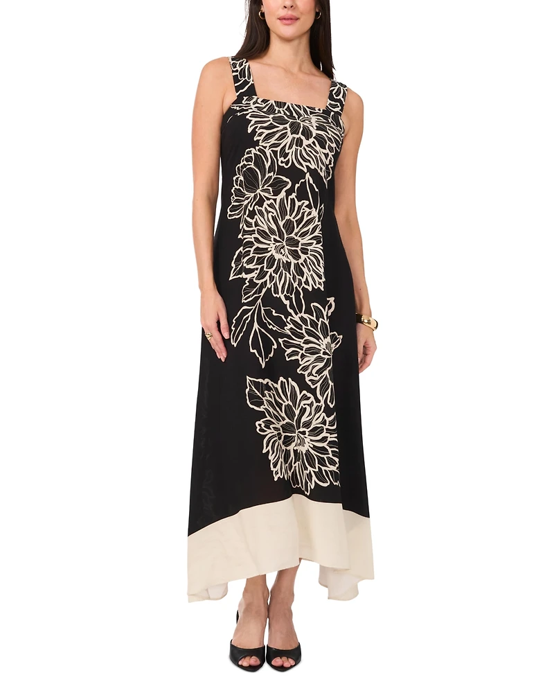Vince Camuto Women's Floral Square-Neck Smocked-Back Sleeveless Maxi Dress