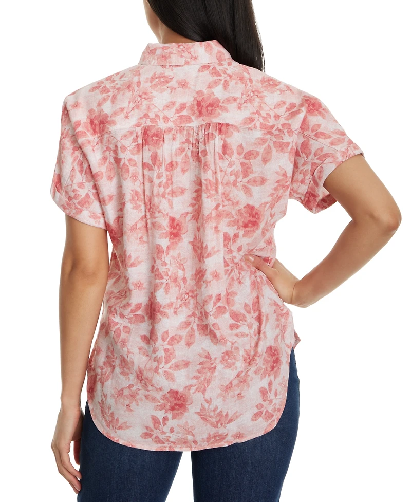 Gloria Vanderbilt Women's Daisy Printed Short-Sleeve Shirt - Guava Ice
