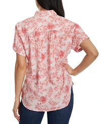 Gloria Vanderbilt Women's Daisy Printed Short-Sleeve Shirt - Guava Ice