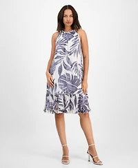 Robbie Bee Women's Printed Ruffle-Neck Sleeveless Mini Dress