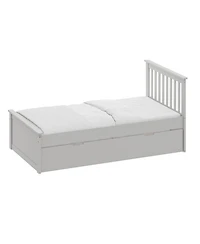 Solid Wood Bed with Pull-Out Trundle – Space-Saving Twin Frame for Kids or Guest Room