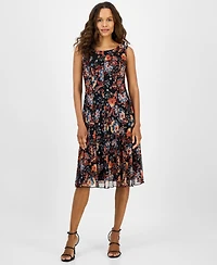 Connected Petite Sleeveless Floral Chiffon Sheath Dress