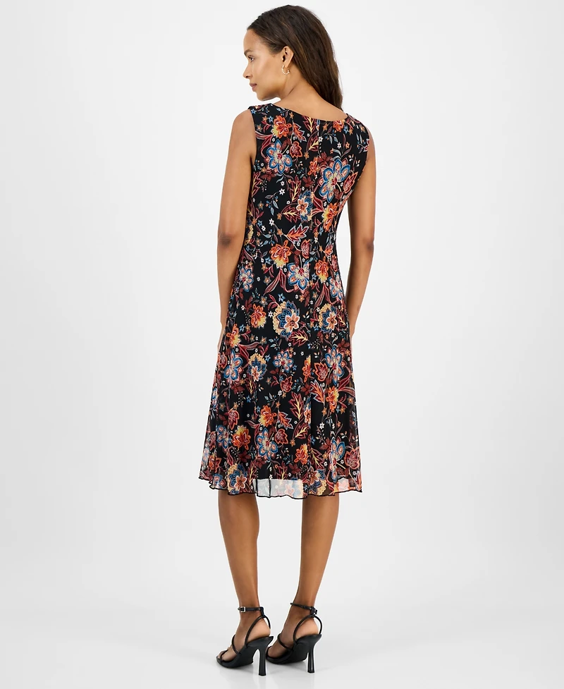 Connected Petite Sleeveless Floral Chiffon Sheath Dress