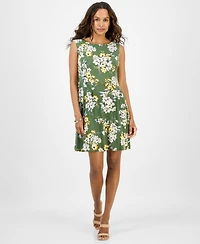 Connected Petite Floral Pintuck Sleeveless Mini Dress