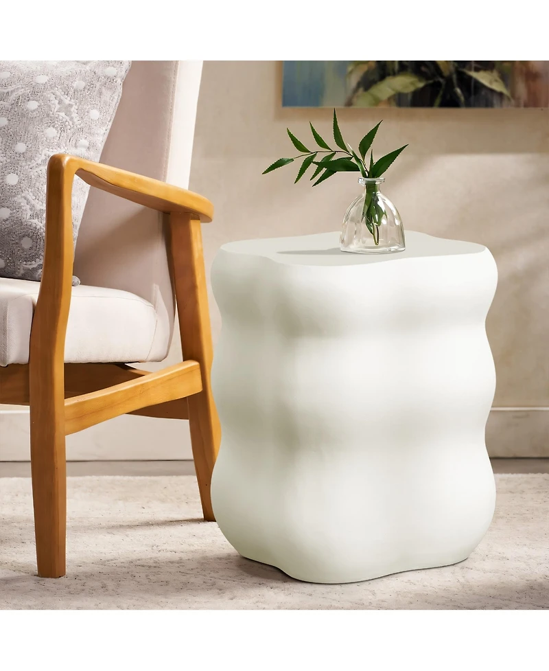 LuxenHome White MgO Modern Curves Square 18.5-Inch Tall Side Table, Indoor and Outdoor