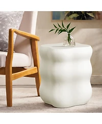 LuxenHome White MgO Modern Curves Square 18.5-Inch Tall Side Table, Indoor and Outdoor