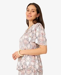 Cable & Gauge Women's Flutter Sleeve Tassel Pleated Top